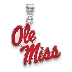 Sterling Silver Rhodium Plated U. of Mississippi Large Enamel Pendant